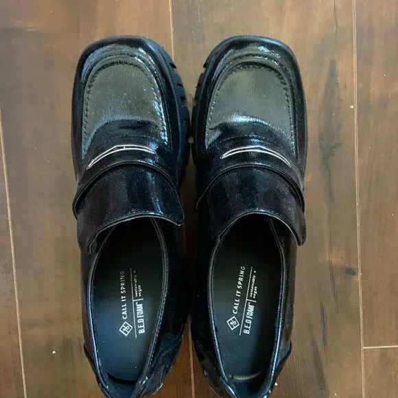 Call It Spring SEREENA High Heel Chunky Vegan Leather Loafers - Black - Picture 5 of 8